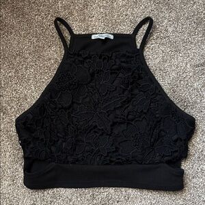 Charlotte Russe Black Floral Lace Crop Top